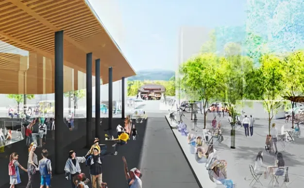 大屋根軒下から湊川神社方面の眺望（image CG：神戸市提供）※3